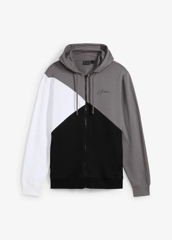Kapuzen-Sweatjacke aus reiner Bio Baumwolle in grau von vorne - bonprix