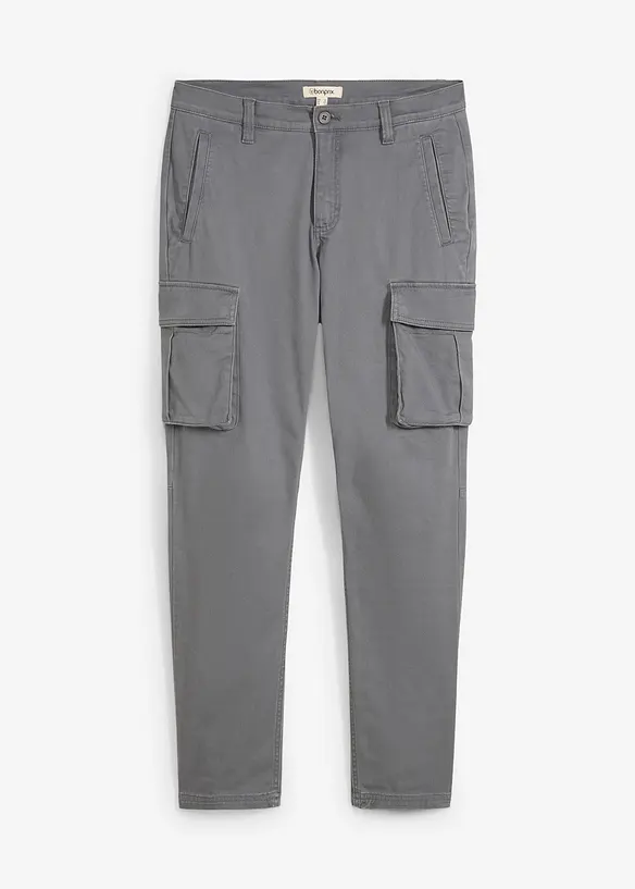 Regular Fit Stretch-Cargohose mit reiner Baumwolle, Straight in grau von vorne - bonprix