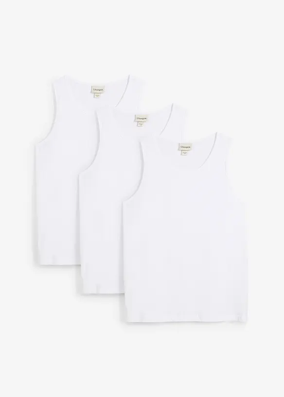 Tanktop in Regular Fit (3er Pack) in weiß von vorne - bonprix