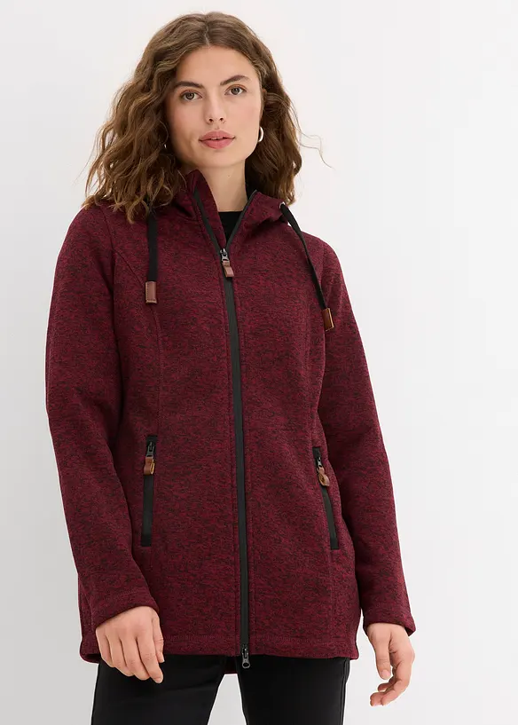Strickfleecejacke mit Kapuze in rot von vorne (im Anschnitt) - bonprix