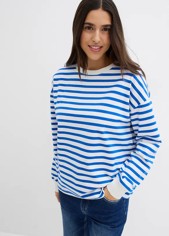 Sweatshirt aus reiner Bio-Baumwolle in beige von vorne (im Anschnitt) - bonprix
