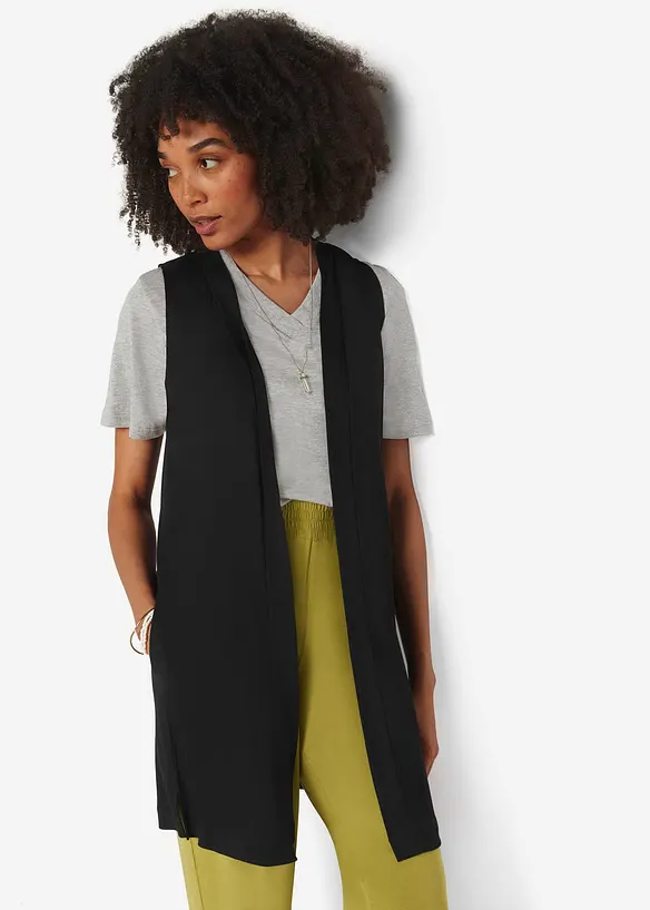 Shirt-Weste aus Viskose in schwarz von vorne (im Anschnitt) - bonprix