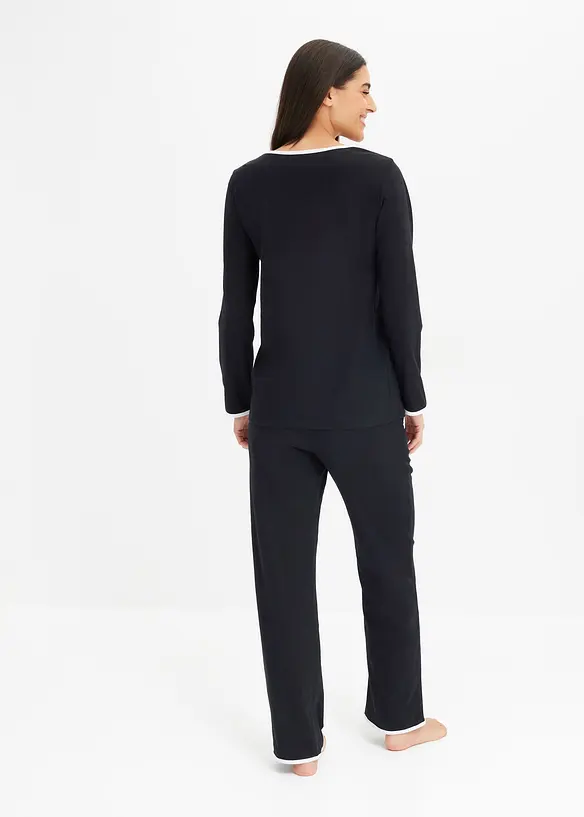 Pyjama aus reiner Baumwolle in schwarz von hinten (Totalaufnahme) - bonprix