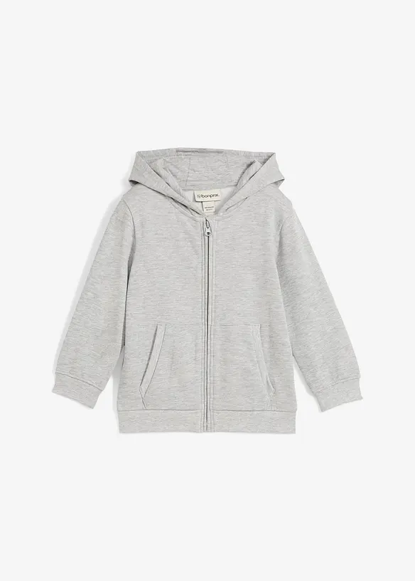 Kapuzen-Sweatjacke aus weichem Baumwoll-Mix in grau von vorne - bonprix