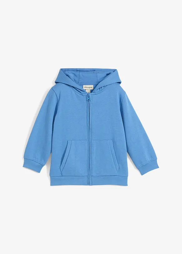 Kapuzen-Sweatjacke aus weichem Baumwoll-Mix in blau von vorne - bonprix