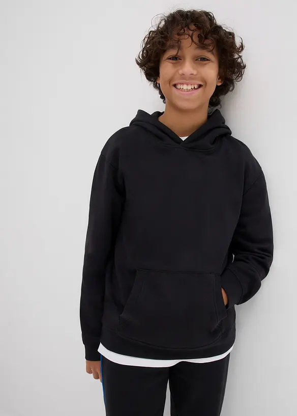 Hoodie aus weichem Baumwoll-Mix in schwarz von vorne (im Anschnitt) - bonprix
