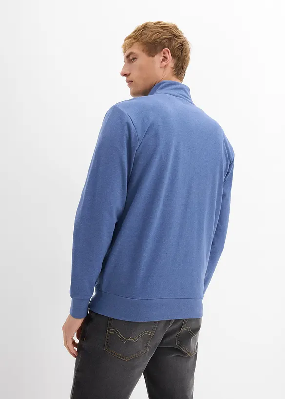 Stehkragen-Sweatjacke mit Lederimitat-Details in blau von hinten (im Anschnitt) - bonprix