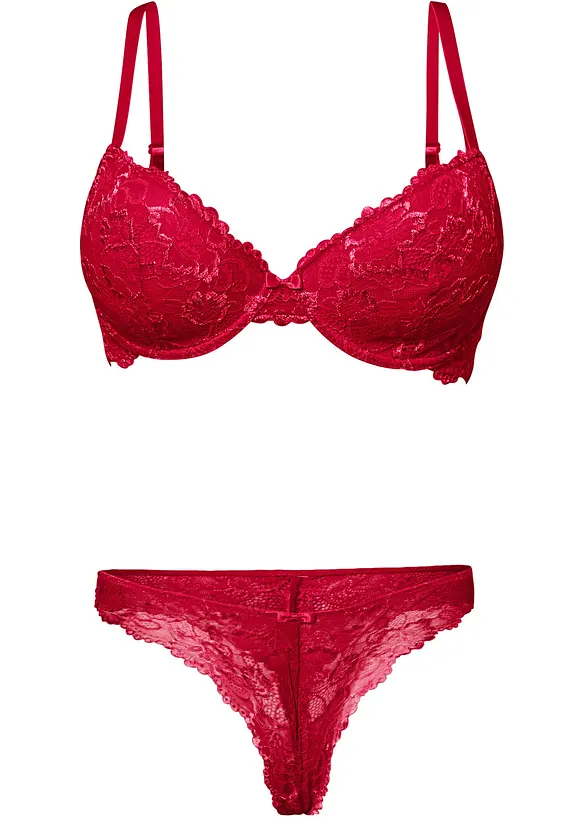 Schalen-BH + String aus zarter Spitze (2-tlg. Set) in rot von vorne - bonprix