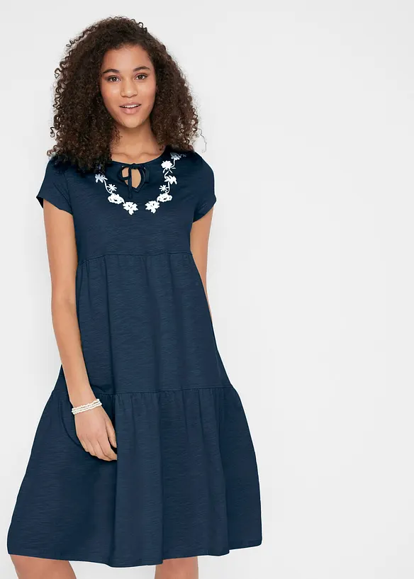 Baumwoll Tunika-Kleid, kurzarm in blau von vorne (Totalaufnahme) - bonprix