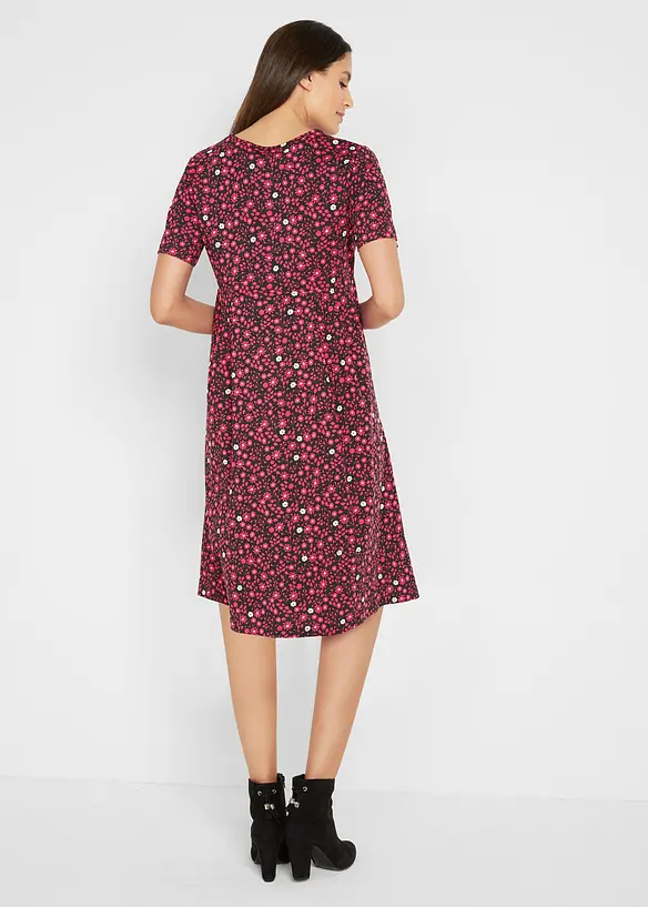 Baumwoll-Jerseykleid, Midilänge in schwarz von hinten (Totalaufnahme) - bonprix