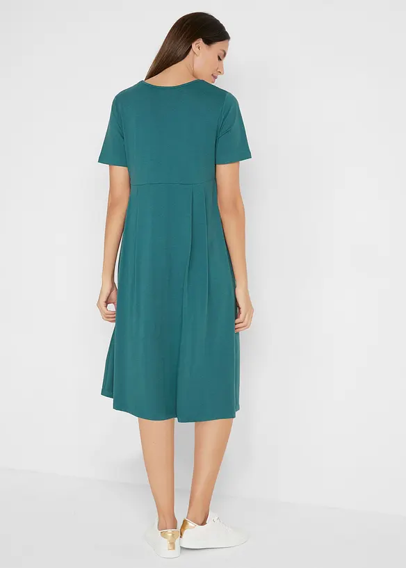 Baumwoll-Jerseykleid, Midilänge in petrol von hinten (Totalaufnahme) - bonprix
