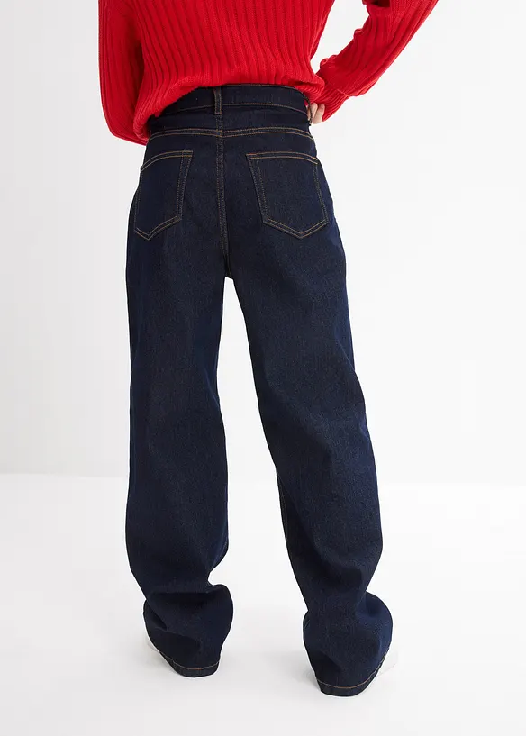 Wide-Leg-Jeans Mid Waist in blau von hinten - bonprix