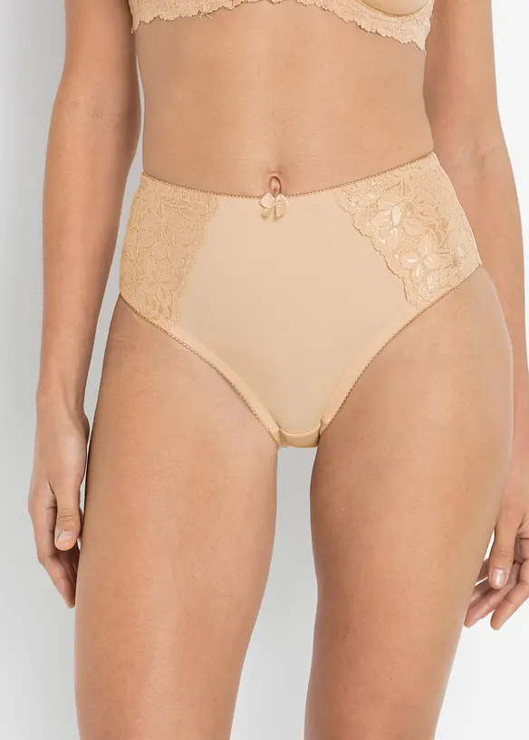 Maxislip mit zarter Spitze (2er Pack) in beige von vorne - bonprix