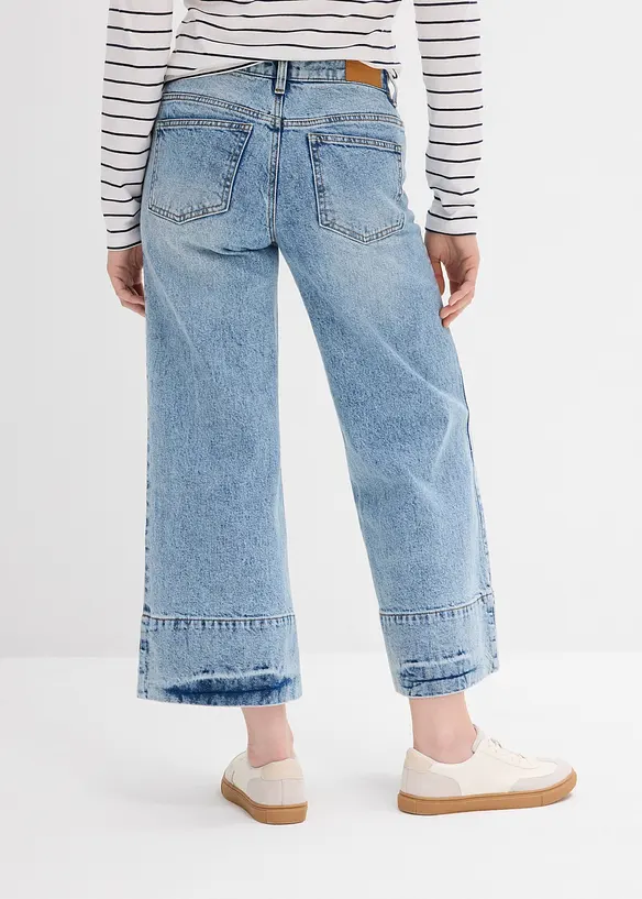 Wide Leg Jeans Mid Waist, cropped in blau von hinten - bonprix