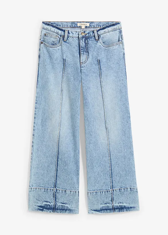 Wide Leg Jeans Mid Waist, cropped in blau von vorne - bonprix