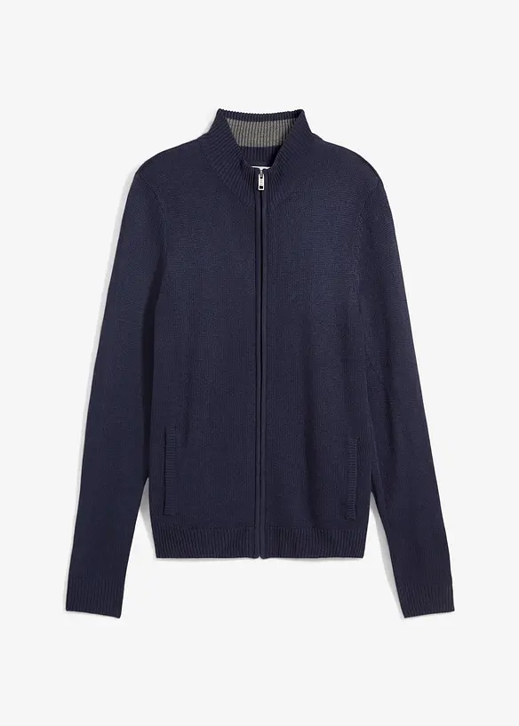 Feinstrickjacke in Regular Fit in blau von vorne - bonprix