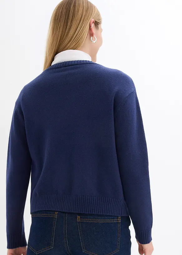 Feinstrickjacke aus Baumwoll-Mix in blau von hinten (im Anschnitt) - bonprix Feinstrickjacke aus Baumwoll-Mix in blau von hinten (im Anschnitt) - bonprix
