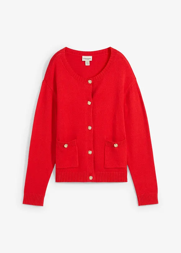 Strickjacke mit Taschen in rot von vorne - bonprix