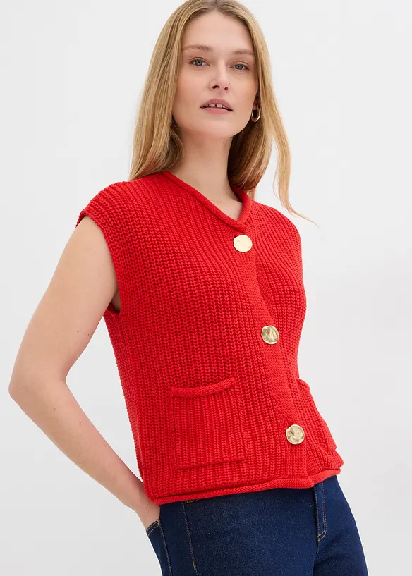 Strick-Weste mit Taschen in rot von vorne (im Anschnitt) - bonprix