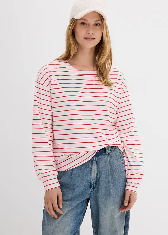 Langarmshirt aus reiner Bio-Baumwolle in weiß von vorne (im Anschnitt) - bonprix