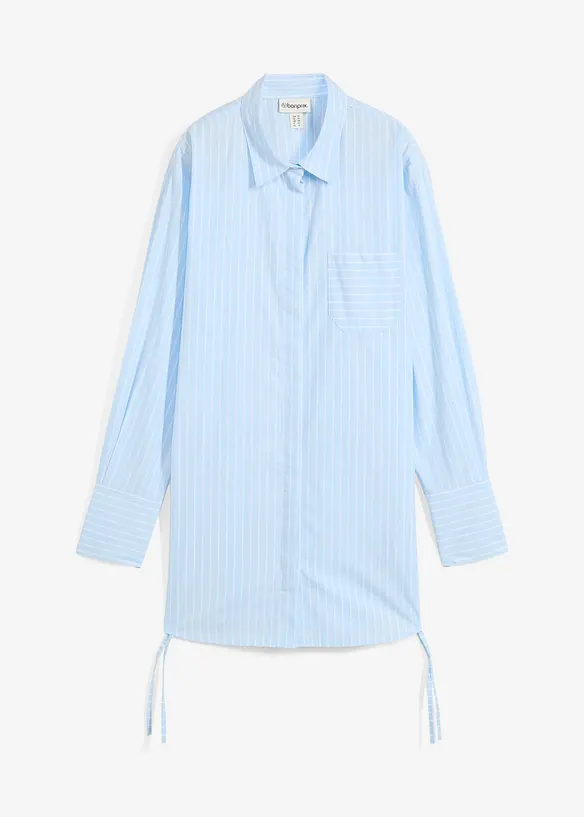 Longbluse  aus reiner Baumwolle in blau von vorne - bonprix