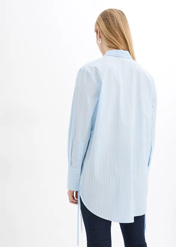 Longbluse  aus reiner Baumwolle in blau von hinten (im Anschnitt) - bonprix