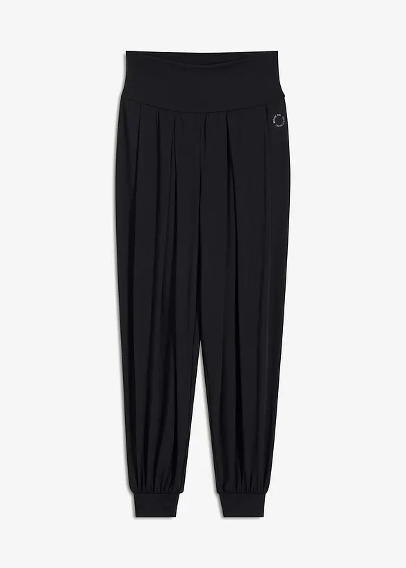 Weite Sporthose mit  umklappbaren Bund in schwarz von vorne - bonprix
