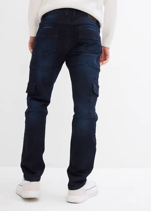 Slim-Fit Cargo-Jeans, Straight in blau von hinten - bonprix