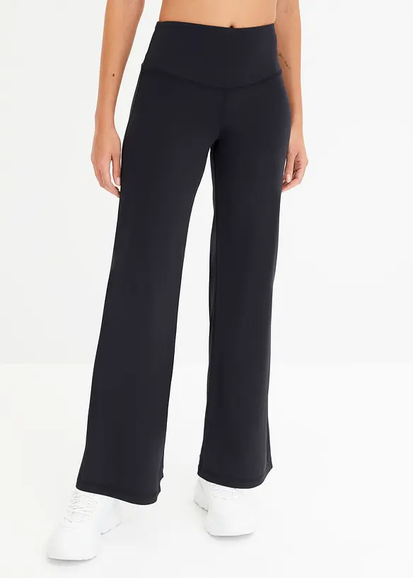 Komfort-Sport-Leggings, gerades Bein, schnelltrocknend in schwarz von vorne - bonprix