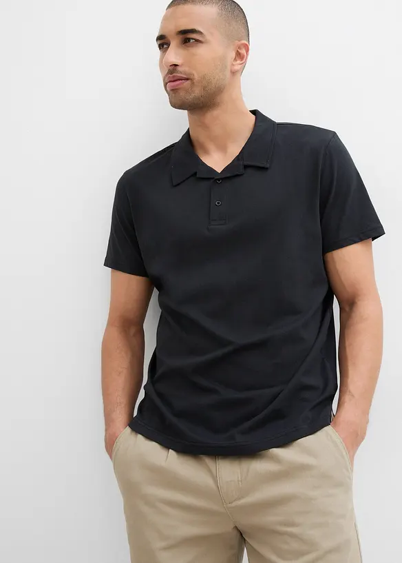 Poloshirt aus reiner Bio-Baumwolle in schwarz von vorne (im Anschnitt) - bonprix