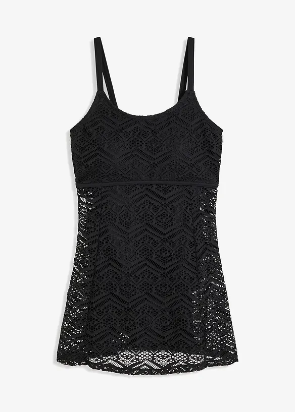 Badekleid mit Spitze in schwarz von vorne - bonprix