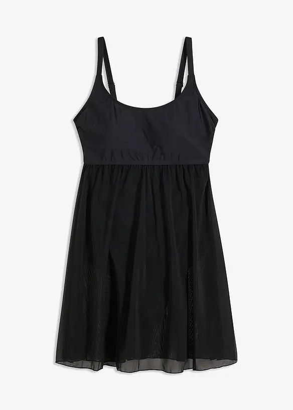Badekleid mit Mesh in schwarz von vorne - bonprix