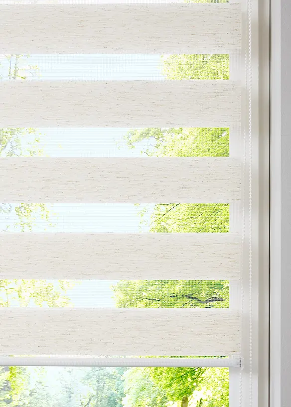 Doppelrollo in Leinen-Optik in beige geöffnet (Detailaufnahme) - bonprix