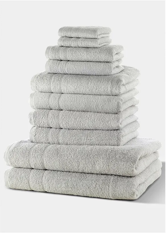 Baumwoll-Handtuch Set (10-tlg. Set) in grau - bonprix