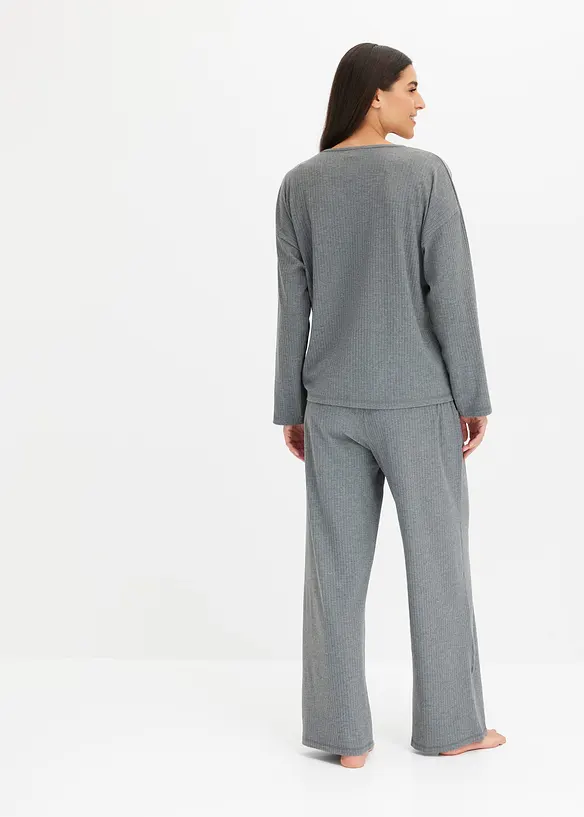 Oversized Loungewear Hausanzug aus weicher Rippe in grau von hinten (Totalaufnahme) - bonprix