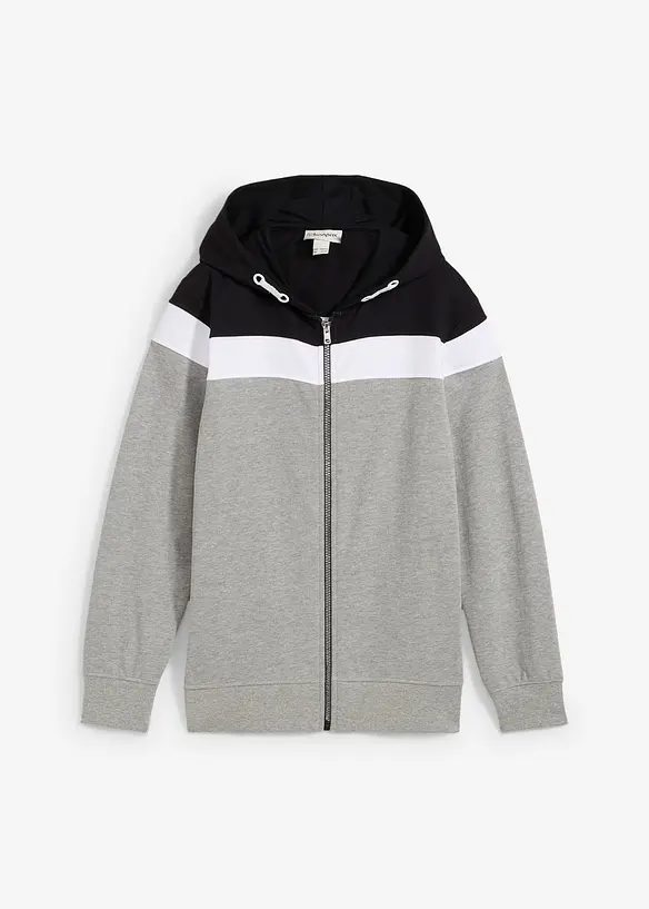 Kapuzen-Sweatjacke aus weichem Baumwoll-Mix in schwarz von vorne - bonprix