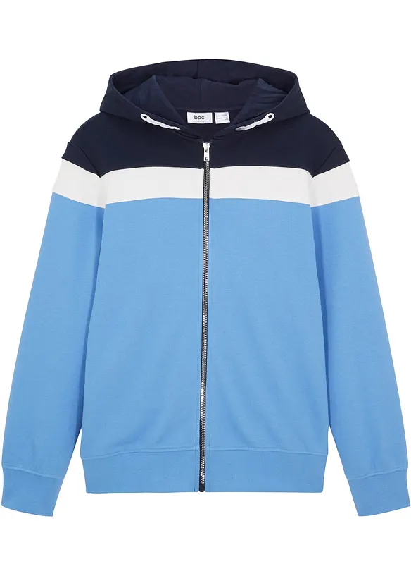 Kapuzen-Sweatjacke aus weichem Baumwoll-Mix in blau von vorne - bonprix