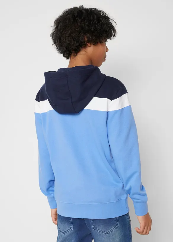 Kapuzen-Sweatjacke aus weichem Baumwoll-Mix in blau von hinten (im Anschnitt) - bonprix