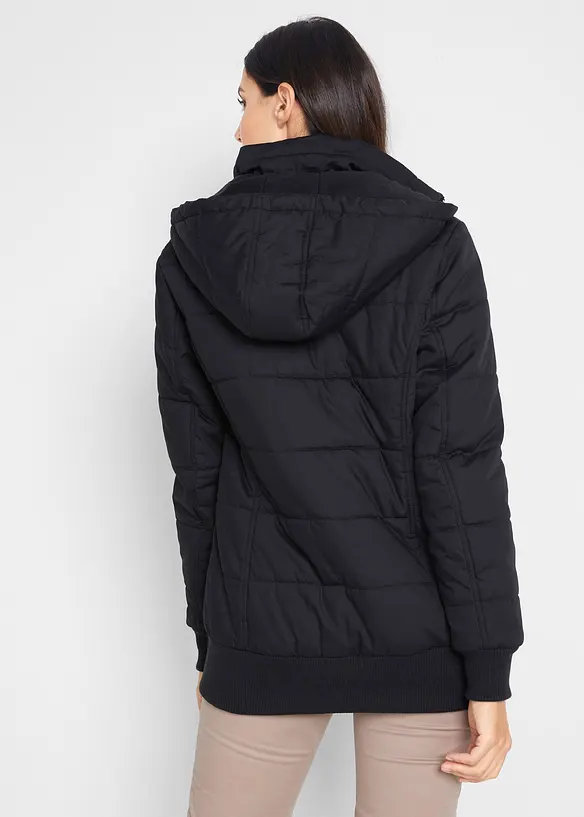 Outdoorjacke mit Lederimitat-Details in schwarz von hinten (im Anschnitt) - bonprix