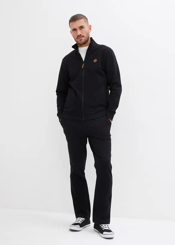 Jogginganzug aus reiner Bio-Baumwolle (2-tlg.Set) in schwarz von vorne (Totalaufnahme) - bonprix