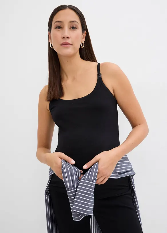 Stilltops aus Bio-Baumwolle (2er Pack) in schwarz von vorne (im Anschnitt) - bonprix