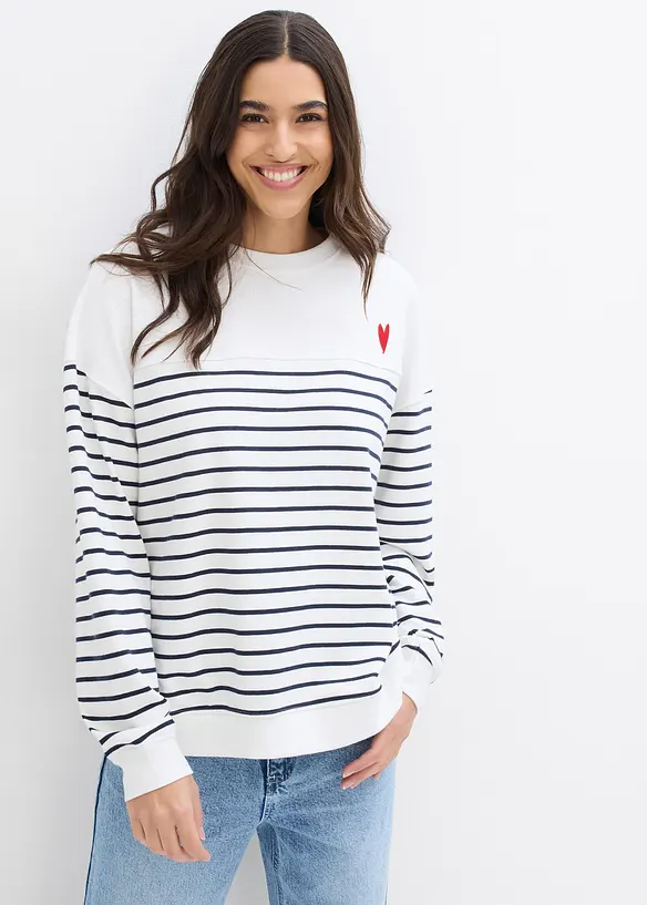 Oversize-Sweatshirt aus Baumwollmix in weiß von vorne (im Anschnitt) - bonprix