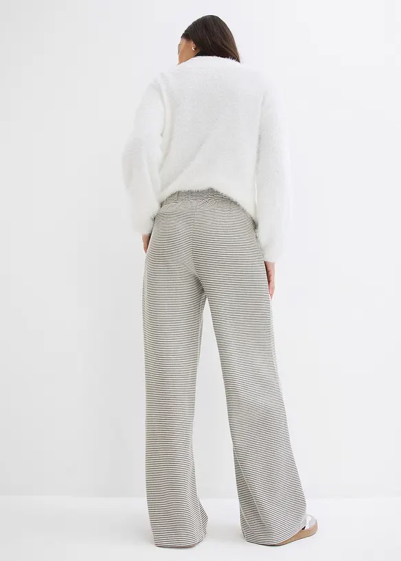 Gestreifte Jersey-Hose mit Kordelzug aus Baumwoll-Mix in schwarz von hinten - bonprix