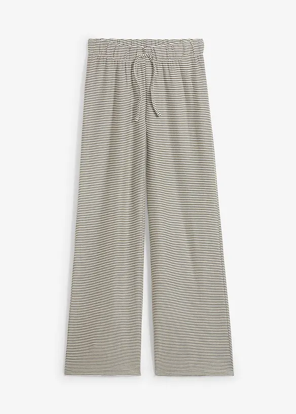 Gestreifte Jersey-Hose mit Kordelzug aus Baumwoll-Mix in schwarz von vorne - bonprix