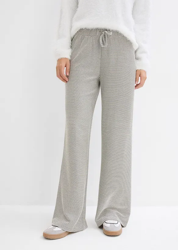 Gestreifte Jersey-Hose mit Kordelzug aus Baumwoll-Mix in schwarz von vorne - bonprix