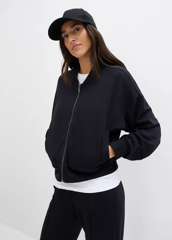 Scuba-Blouson aus softem Viskose-Mix in schwarz von vorne (im Anschnitt) - bonprix
