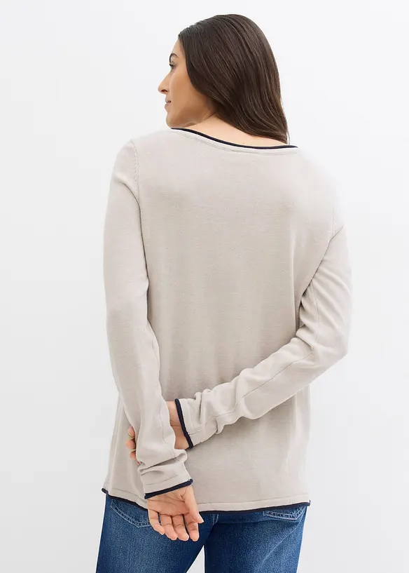 Feinstrickpullover aus Baumwollmix in grau von hinten (im Anschnitt) - bonprix Feinstrickpullover aus Baumwollmix in grau von hinten (im Anschnitt) - bonprix