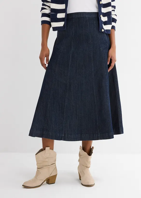 Midi-Jeansrock in blau von vorne - bonprix