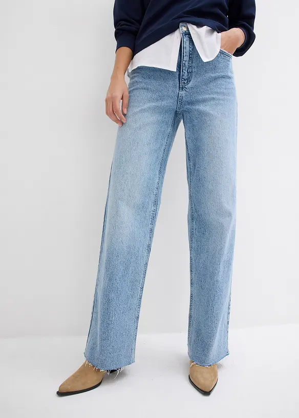 Wide-Leg-Jeans High Waist in blau von vorne - bonprix