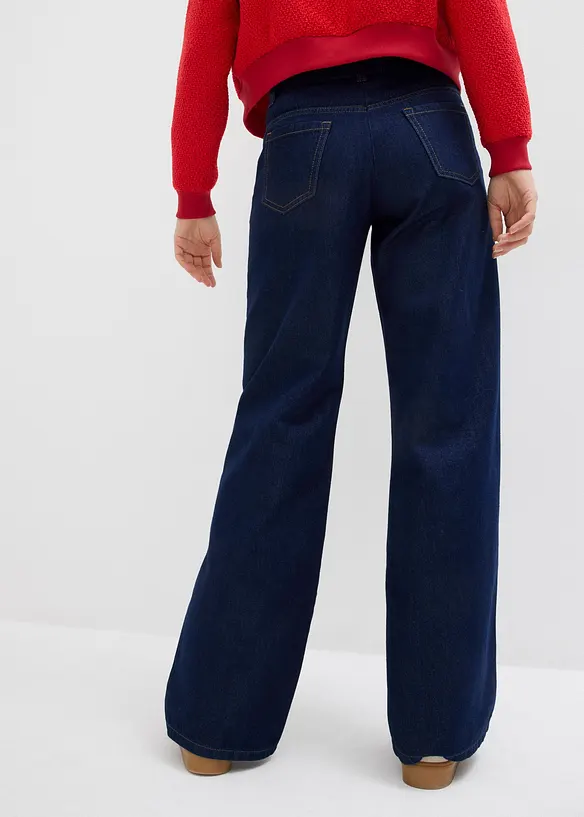 Wide-Leg-Jeans, Mid Waist in blau von hinten - bonprix